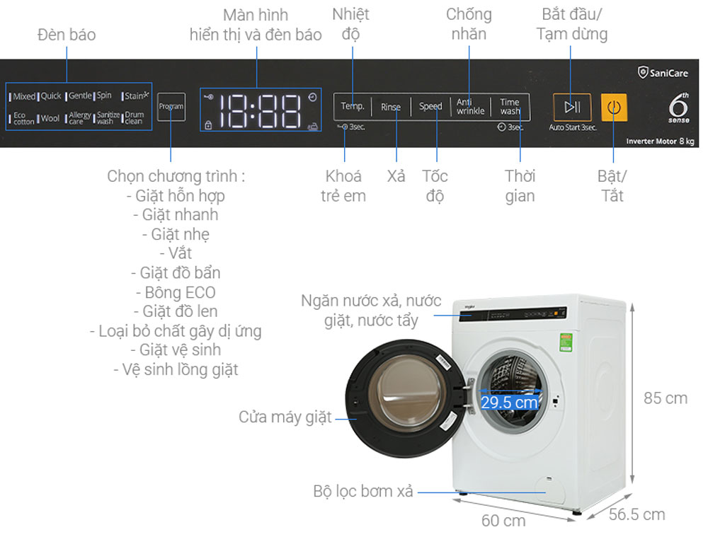 Máy giặt Whirlpool FWEB8002FW - Hàng chính hãng
