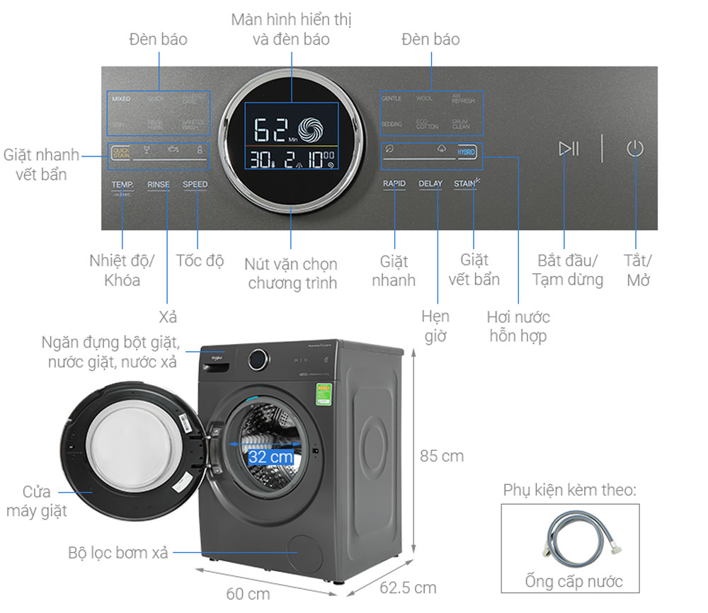 Máy giặt Whirlpool FWMD10502FG (10.5 kg) - Hàng chính hãng