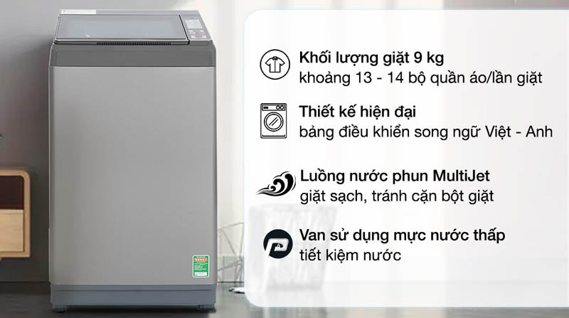 Máy giặt Aqua 9 Kg AQW-S90CT.S - Hàng chính hãng