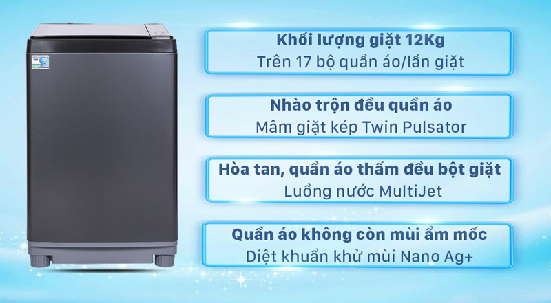 Máy giặt Aqua 12 kg AQW-FW120GT-BK  - Hàng chính hãng