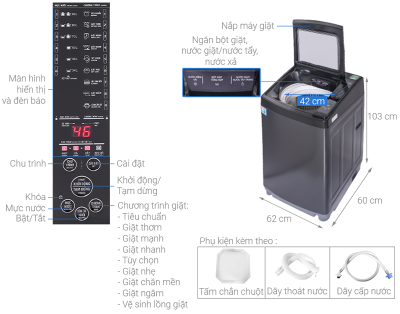 Máy giặt Aqua 12 kg AQW-FW120GT-BK  - Hàng chính hãng