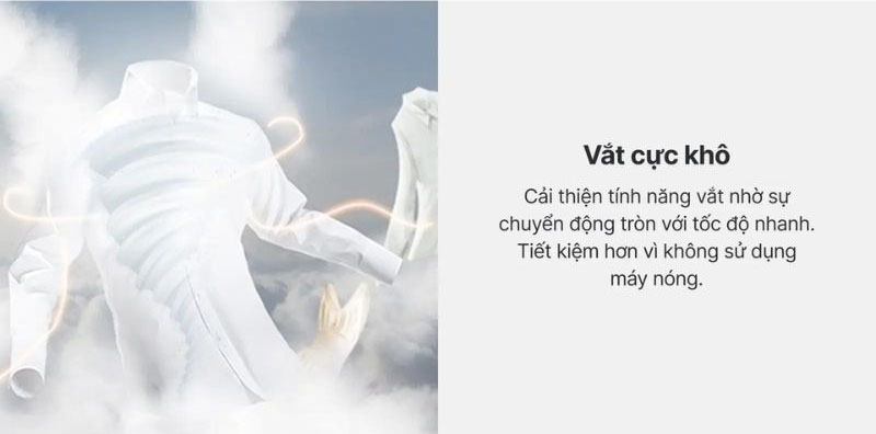 Tốc độ vắt đạt 775 vòng/phút giúp quần áo được vắt cực khô, rút ngắn thời gian phơi đồ.