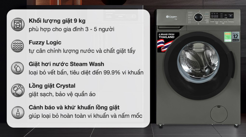 Máy giặt Casper Inverter 9 kg WF-9VG1 - Hàng chính hãng