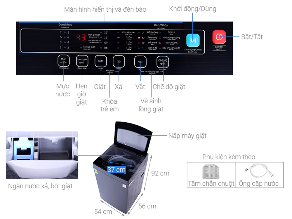 Máy giặt cửa trên Casper WT-75N70BGA (7.5kg) - Hàng chính hãng