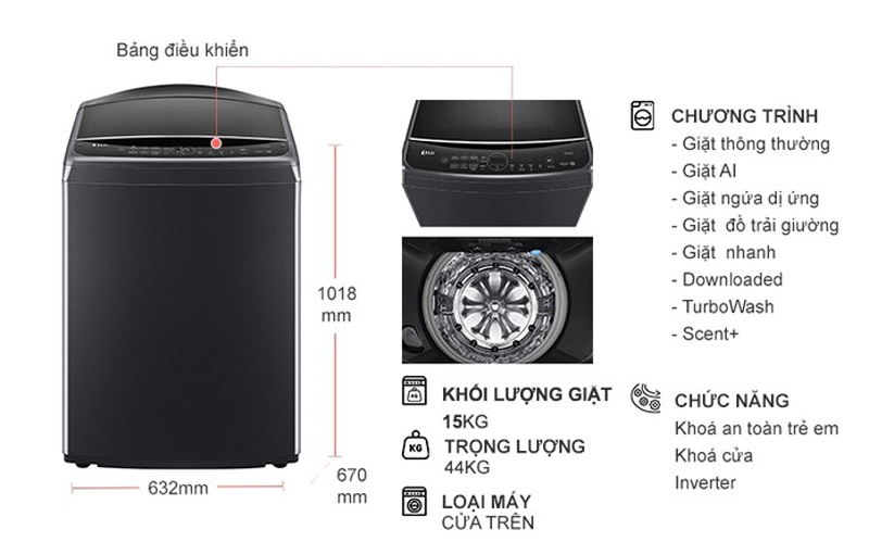 Máy giặt LG inverter 15 kg TV2515DV5J - Hàng chính hãng