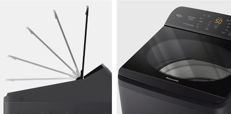 Nắp máy giặt được làm bằng kính chịu lực kết hợp với khả năng chống sập