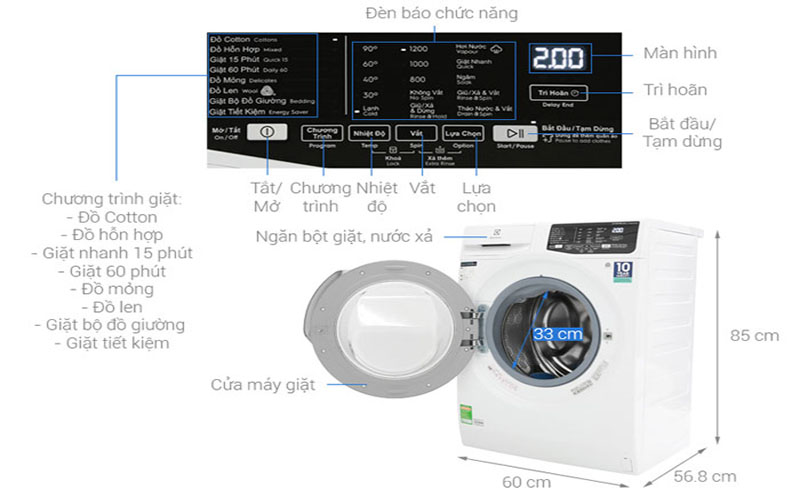 Máy giặt cửa trước Electrolux EWF8025CQWA - Hàng chính hãng