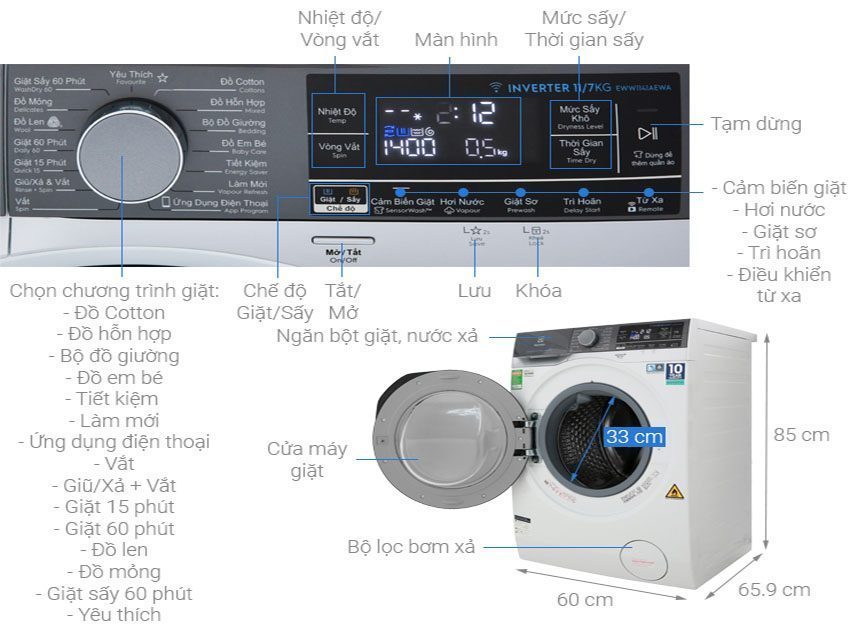 Máy giặt cửa trước Inverter Electrolux EWW1141AEWA - Hàng chính hãng