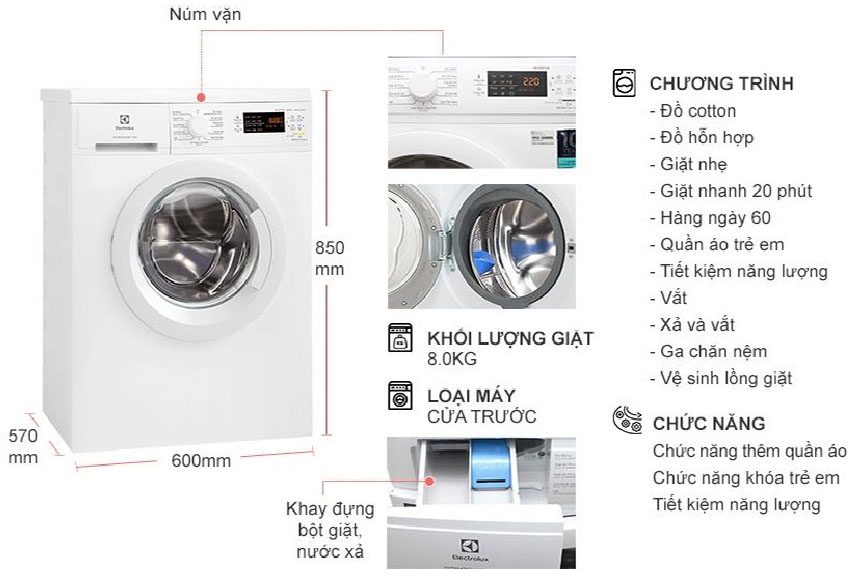 Máy giặt cửa trước Inverter Electrolux EWW8025DGWA - Hàng chính hãng