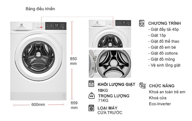 Máy giặt Electrolux inverter EWF1024D3WC - Hàng chính hãng