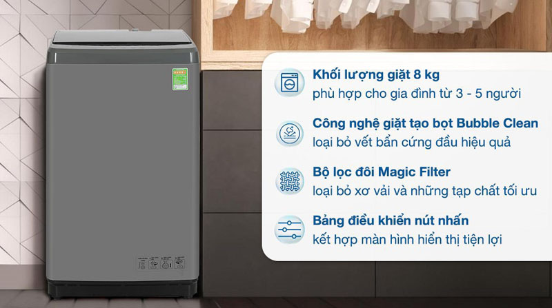 Máy giặt Hisense 8 kg WTZQ8012UT - Hàng chính hãng