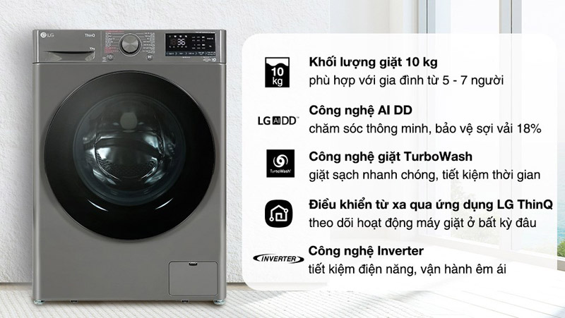 Máy giặt LG inverter 10 kg FV1410S4M1 - Hàng chính hãng