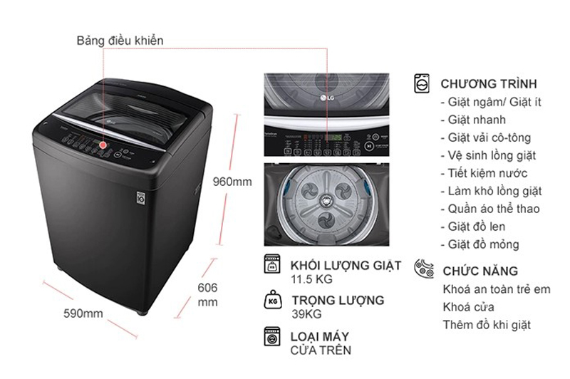 Máy giặt LG Inverter 11.5 kg T2351VSAB - Hàng chính hãng