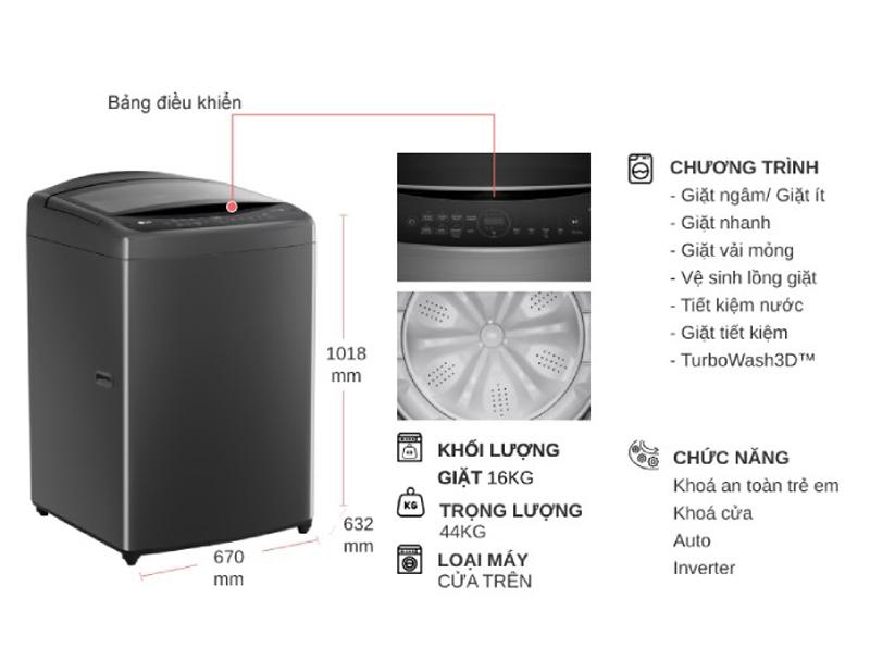 Máy giặt LG Inverter 16 kg TV2516DV3B - Hàng chính hãng