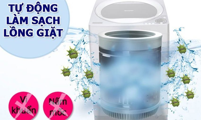 Máy giặt lồng đứng Sharp ES-U80GV-G với chức năng tự động làm sạch hiệu quả