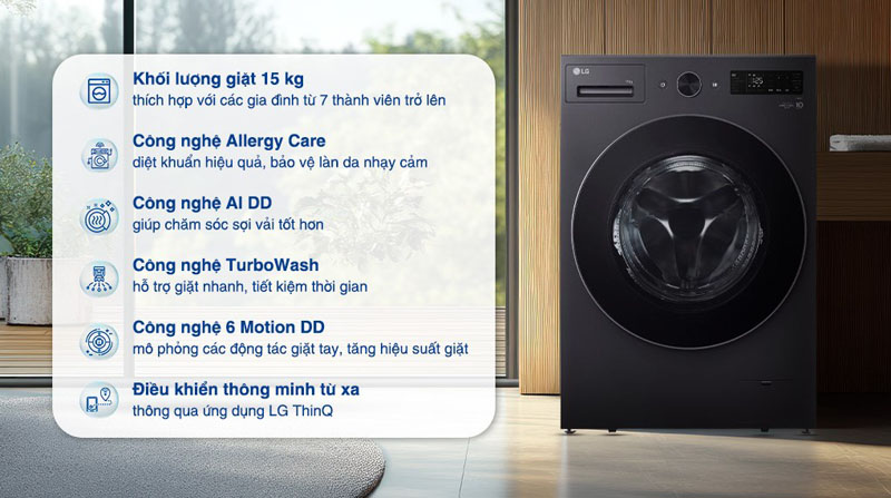 Máy giặt LG AI DD Inverter 15 kg F2515SNTG - Hàng chính hãng