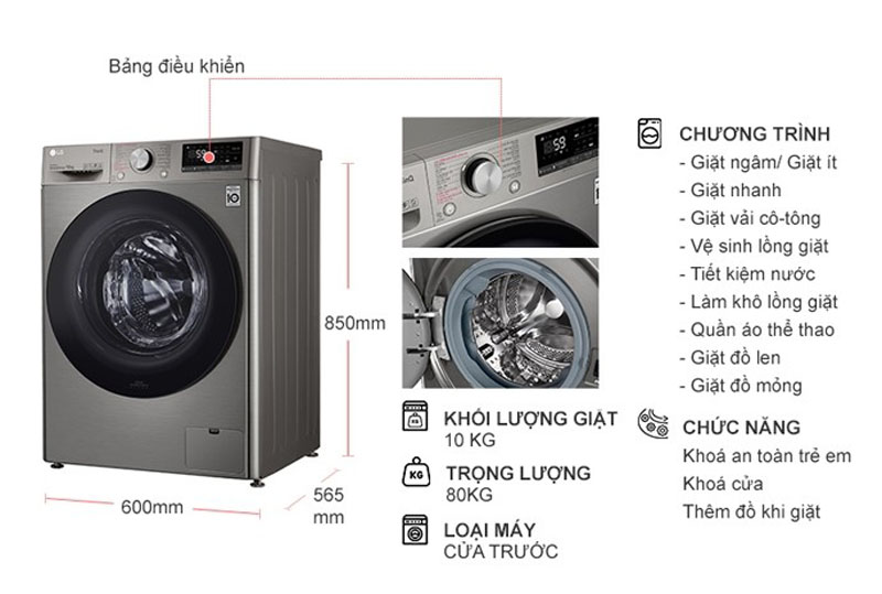 Máy giặt lồng ngang thông minh LG FV1410S4P - Hàng chính hãng