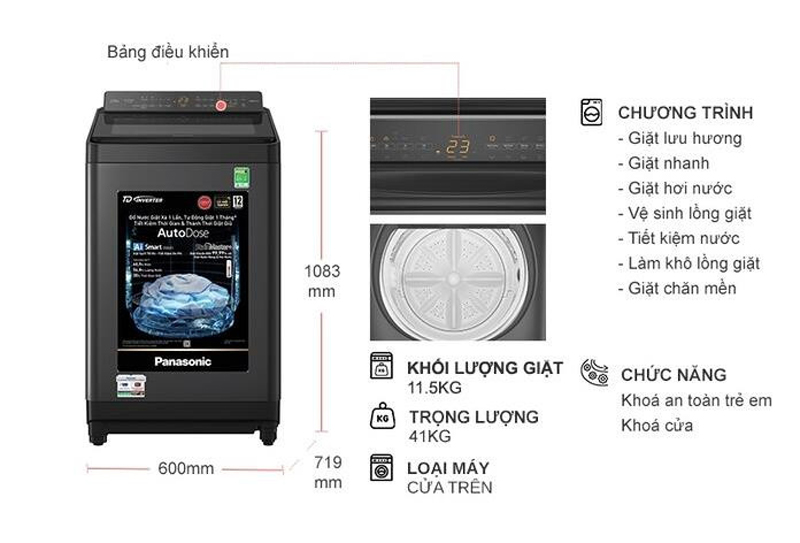 Máy giặt Panasonic Inverter 11.5 kg NA-FD115W3BV - Hàng chính hãng