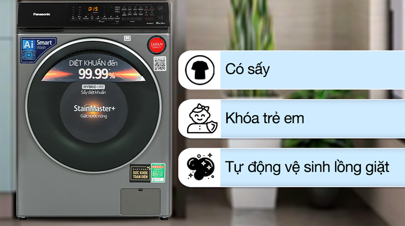 Máy giặt sấy Panasonic Inverter 9 kg NA-S96FC1LVT - Hàng chính hãng
