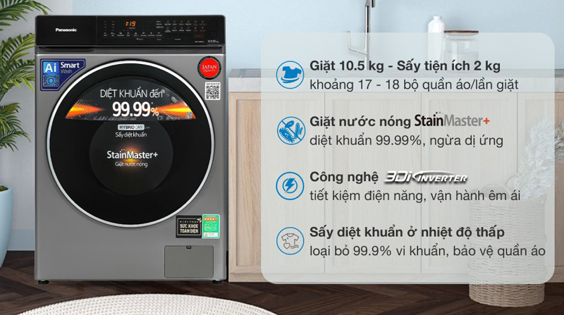 Máy giặt sấy Panasonic NA-V10FC1LVT - Hàng chính hãng