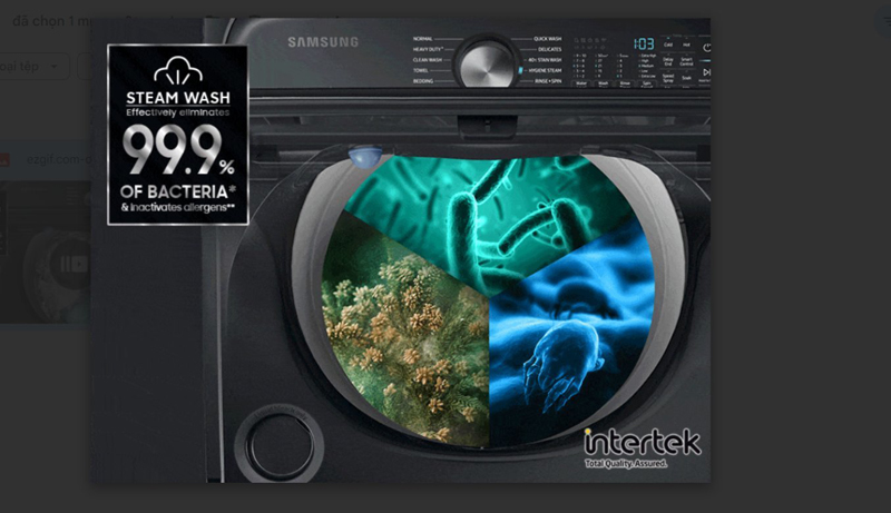 Công nghệ giặt hơi nước Hygiene Steam loại bỏ tới 99.9% vi khuẩn, các tác nhân gây dị ứng