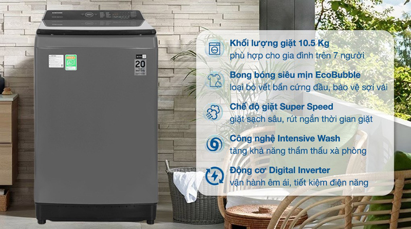 Máy giặt Samsung Inverter 10.5 kg WA10CG5745BDSV - Hàng chính hãng