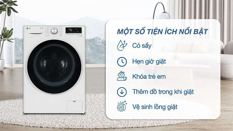 Máy giặt sấy AI DD Inverter giặt 11 kg - sấy 7 kg LG FV1411D4W - Hàng chính hãng