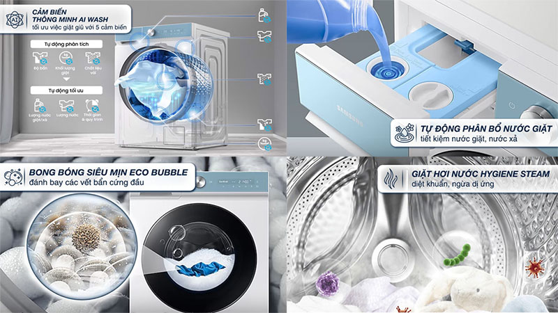 Máy giặt sấy Bespoke AI Inverter giặt 14kg - sấy 8kg Samsung WD14BB944DGMSV - Hàng chính hãng