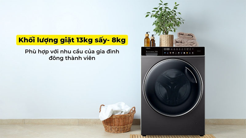Máy giặt sấy Inverter giặt 13 Kg - sấy 8 Kg Aqua AQD-DH1300H.PS - Hàng chính hãng