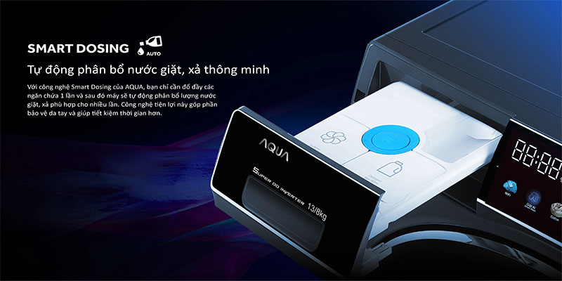 Máy giặt sấy Inverter giặt 13 Kg - sấy 8 Kg Aqua AQD-DH1300H.PS - Hàng chính hãng