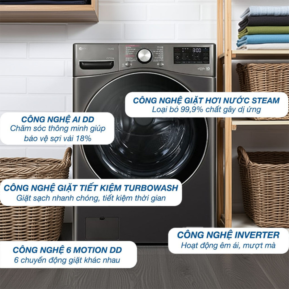Máy giặt sấy LG AI DD Inverter F2721HVRB 21kg - Hàng chính hãng