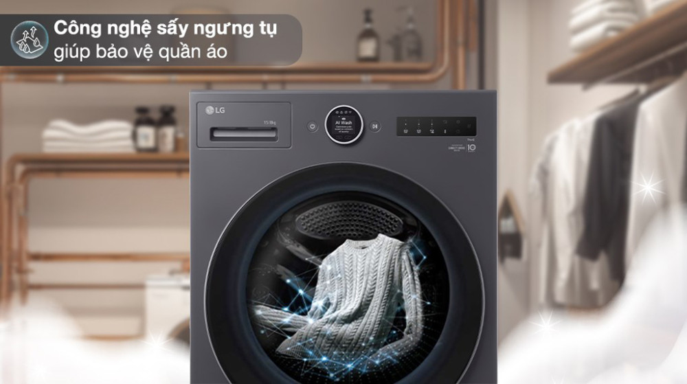 Máy giặt sấy LG inverter giặt 15 kg - sấy 8 kg F2515RNTG - Hàng chính hãng