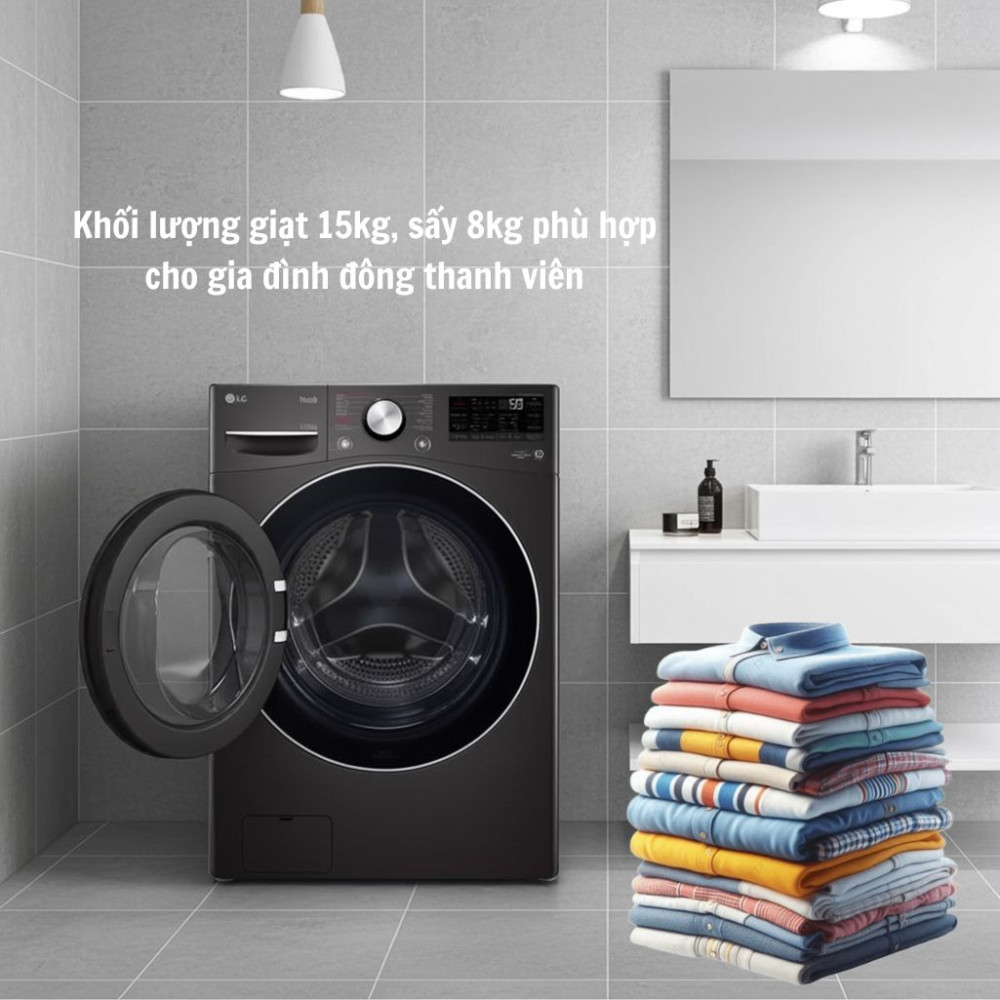 Máy giặt sấy LG inverter giặt 15 kg - sấy 8 kg F2515RNTG - Hàng chính hãng
