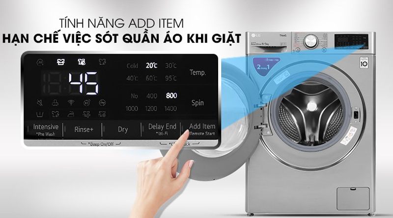 Thêm đồ giặt và nước xả với nút nhấn thêm đồ Add Item