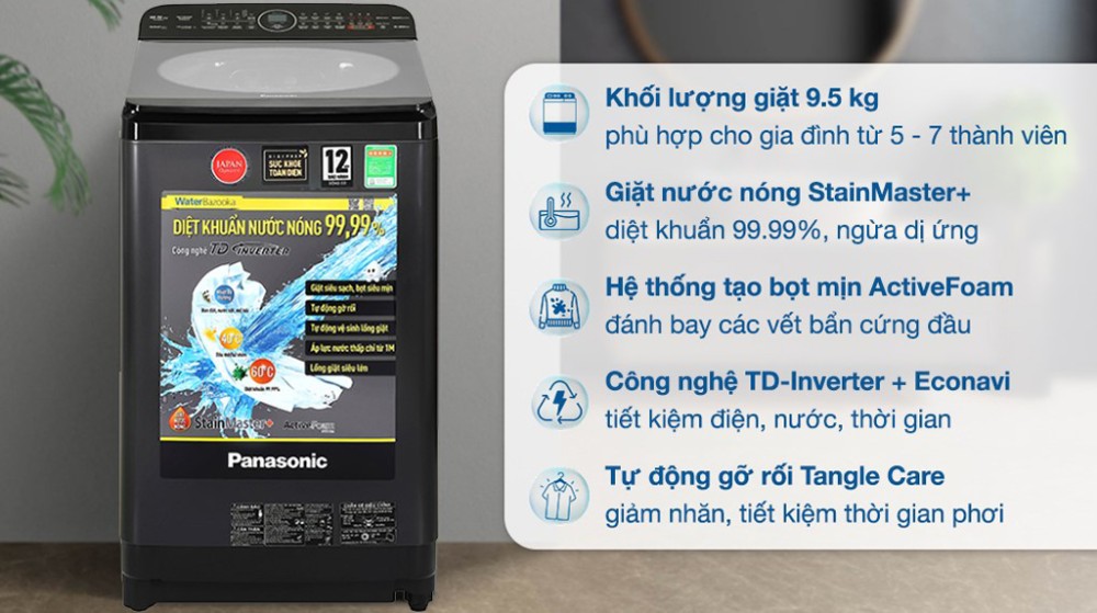 Máy giặt Panasonic Inverter 9.5 kg NA-FD95V1BRV - Hàng chính hãng