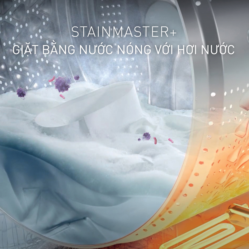 Công nghệ giặt nước nóng StainMaster+ loại bỏ được nhiều vết bẩn cứng đầu