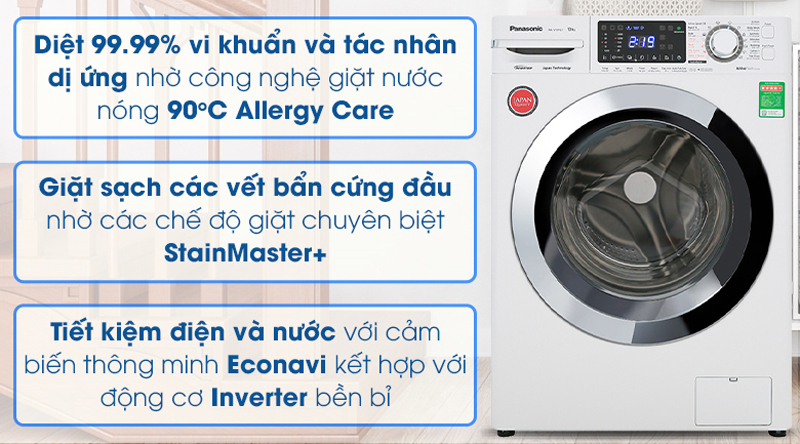 Máy giặt Panasonic 9kg inverter NA-V90FC1WVT - Hàng chính hãng