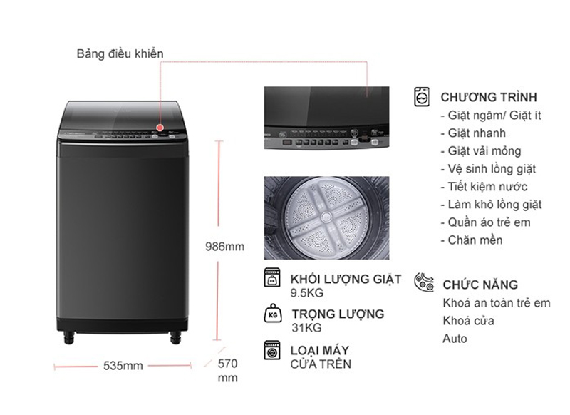 Máy giặt Sharp ES-X95HV-S (9.5kg) - Hàng chính hãng