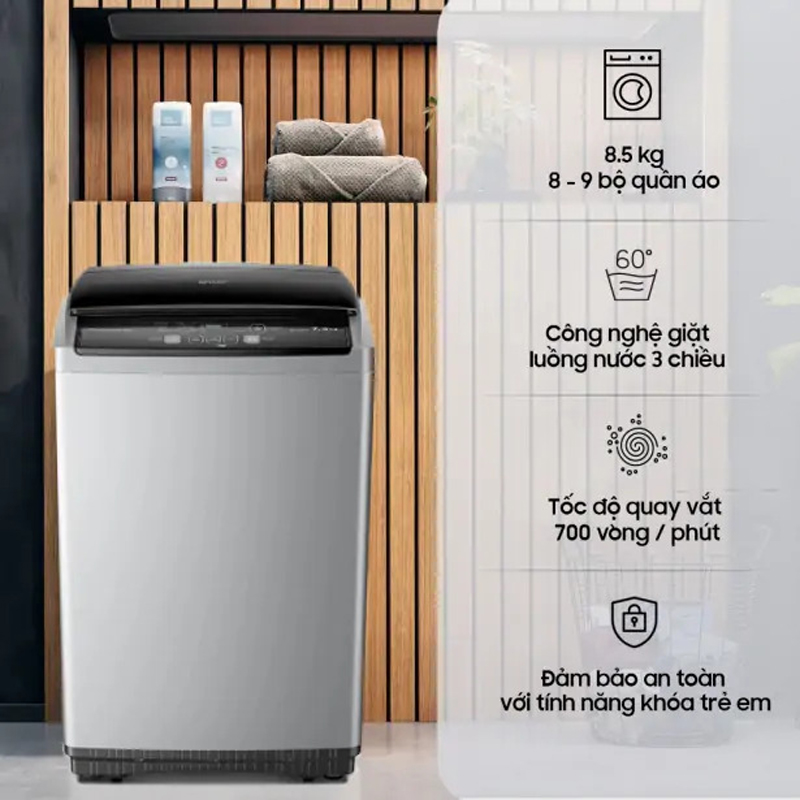 Máy giặt cửa trên Sharp ES-Y85HV-S - 8.5kg - Hàng chính hãng