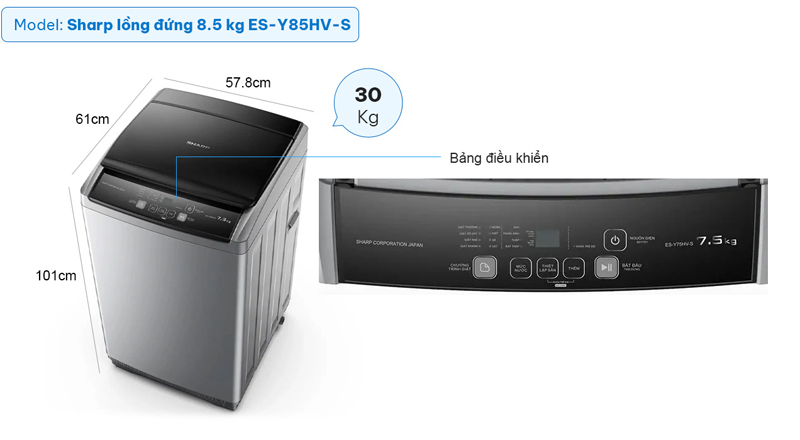 Máy giặt cửa trên Sharp ES-Y85HV-S - 8.5kg - Hàng chính hãng