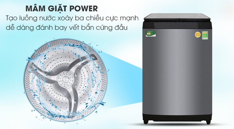 Thiết kế 3 cánh đặc biệt, mâm giặt Mega Power Wash tạo dòng nước xoáy mạnh, giặt sạch quần áo hiệu quả