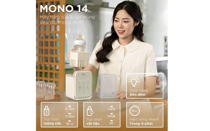 Máy hâm sữa và tiệt trùng siêu tốc thông minh Mono 14 Fatzbaby FB3015KB - Hàng chính hãng