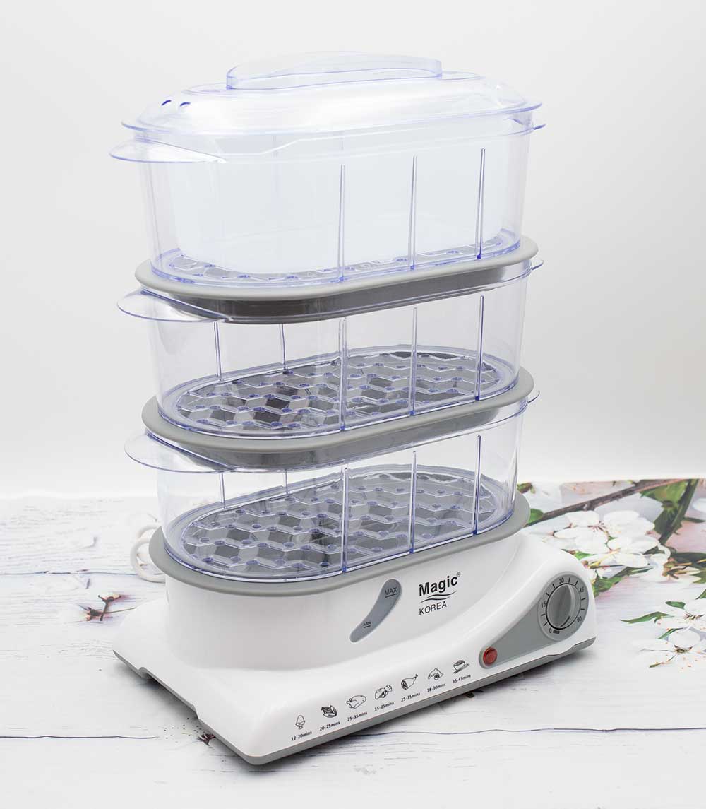 Máy hấp thực phẩm đa năng 3 tầng Magic Korea A61 với khay chứa co thể tích 10,5 lít