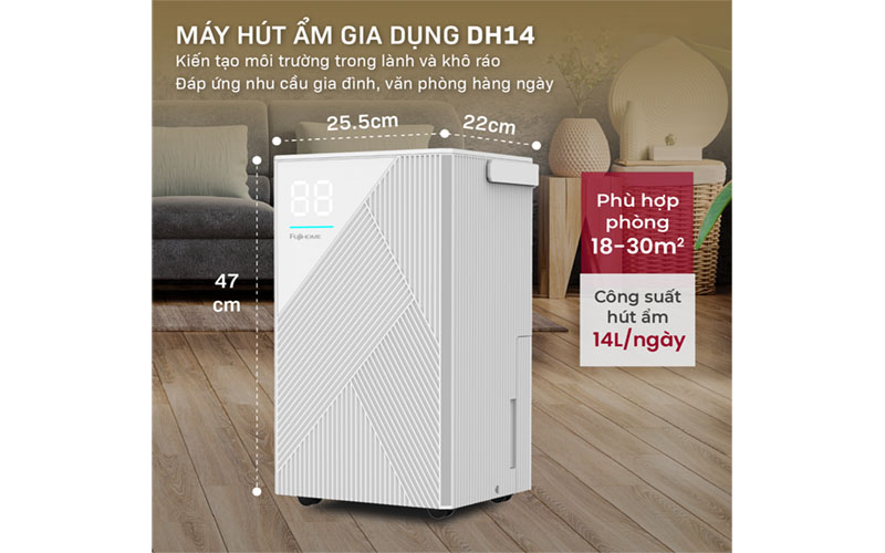 Máy hút ẩm dân dụng Fujihome DH14 - Hàng chính hãng