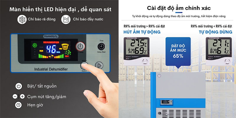 Bảng điều khiển của Máy hút ẩm công nghiệp Fujihaia DH168BG