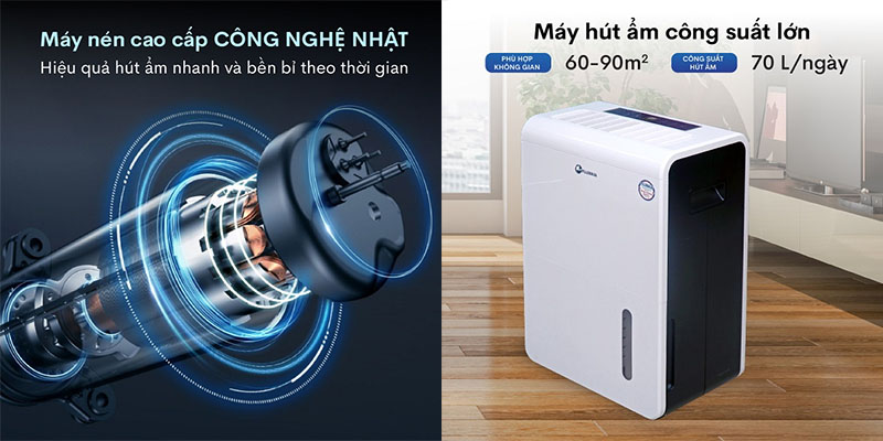 Máy hút ẩm công nghiệp Fujihaia DH70B - Hàng chính hãng