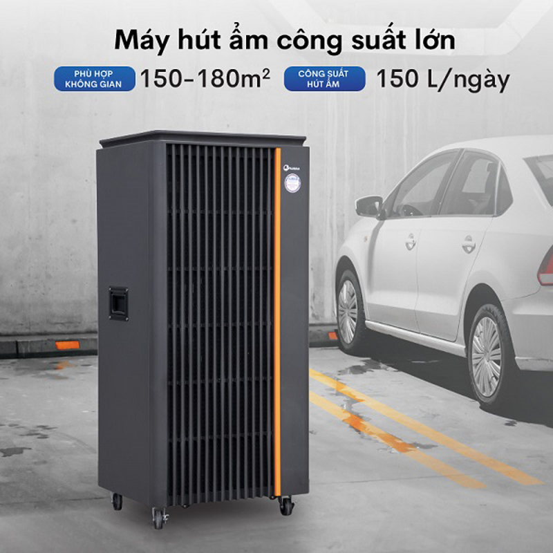 Công suất hút ẩm đạt 150 lít/ ngày, phù hợp diện tích 150-180m2