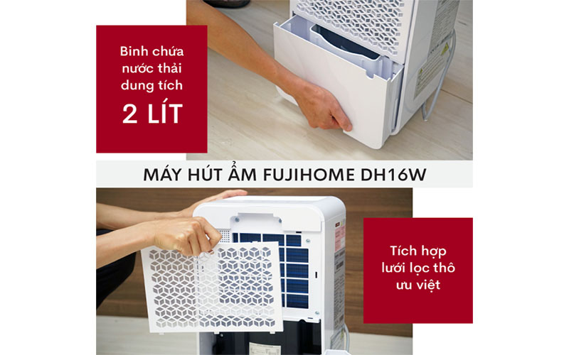 Dung tích bình nước thải của Máy hút ẩm dân dụng Fujihome DH16W
