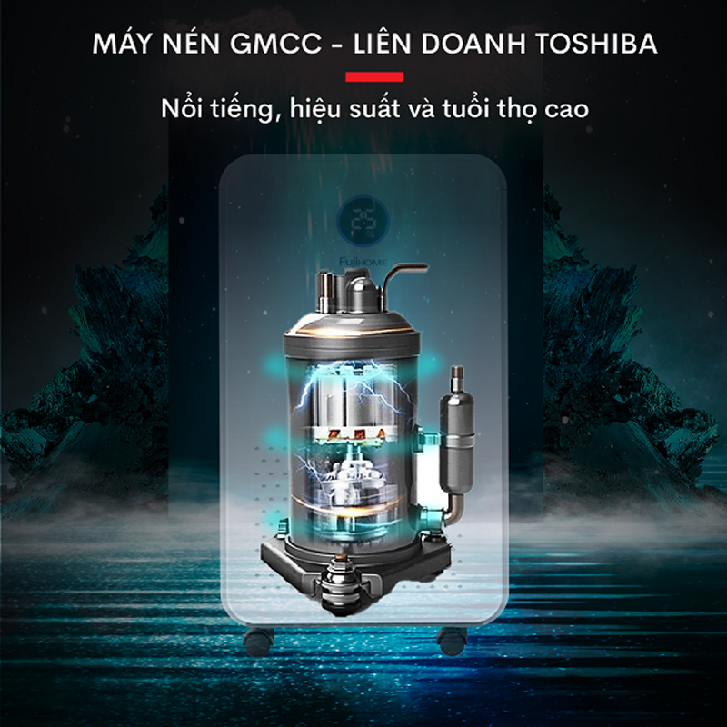 sử dụngSử dụng máy nén GMCC - liên doanh Toshiba nổi tiếng, hiệu suất và tuổi thọ cao.