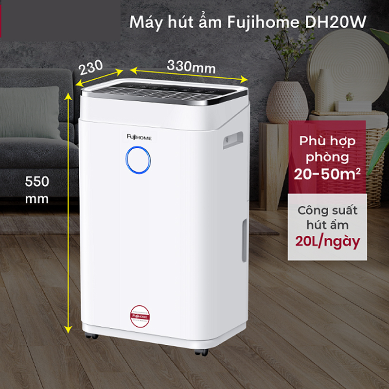 Máy hút ẩm dân dụng Fujihome DH20W - Hàng chính hãng